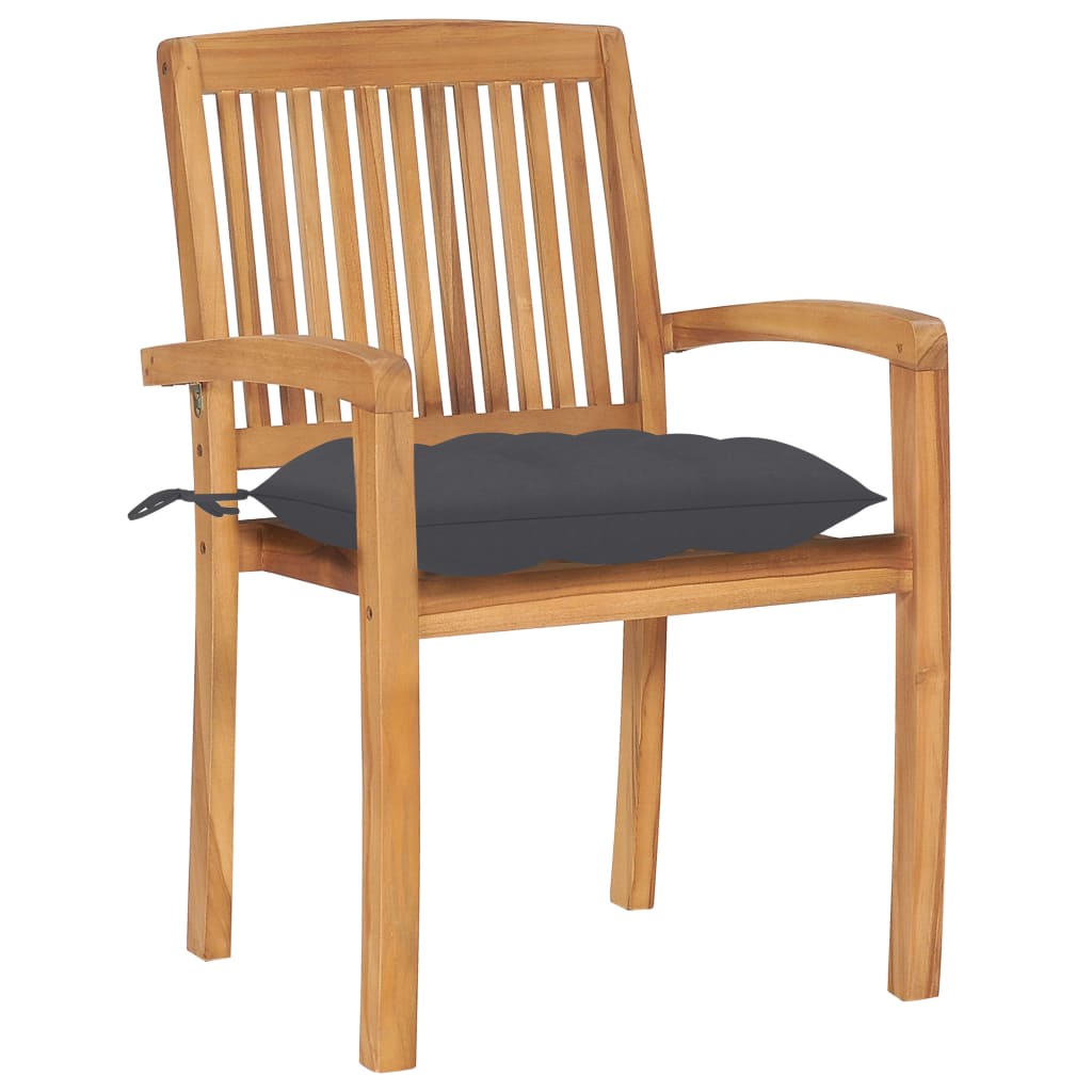 vidaXL Καρέκλες Κήπου Στοιβαζόμενες 6 τεμ. Μασίφ Ξύλο Teak & Μαξιλάρια