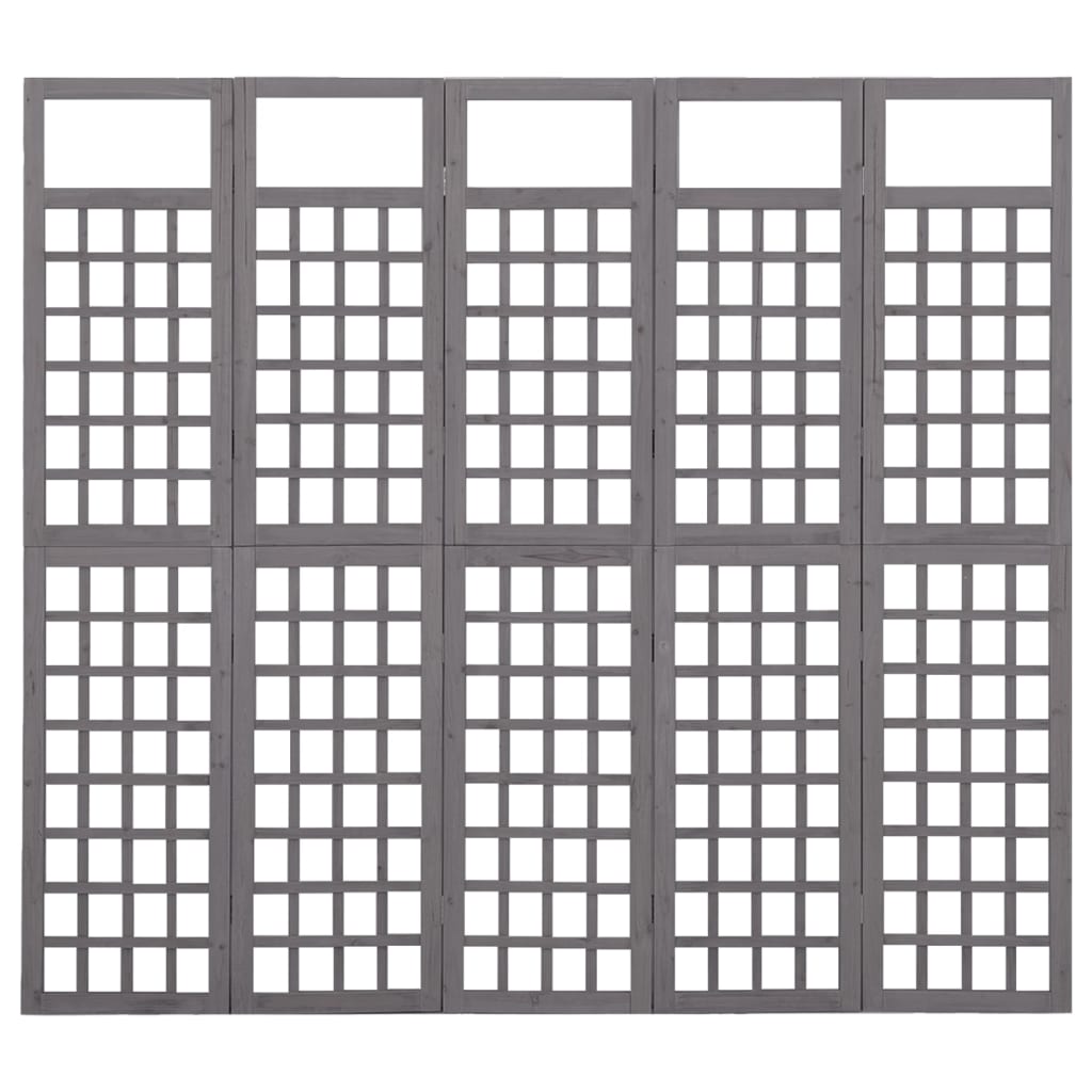 vidaXL Διαχωριστικό Δωμ./Καφασωτό 5 Πάνελ Γκρι 201,5x180εκ Ξύλο Ελάτης