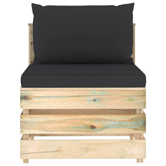 vidaXL Καναπές Μεσαίος Τμηματικός Πράσινο Εμποτισμένο Ξύλο +Μαξιλάρια