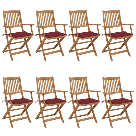 vidaXL Καρέκλες Κήπου Πτυσσόμενες 8 τεμ Μασίφ Ξύλο Ακακίας & Μαξιλάρια