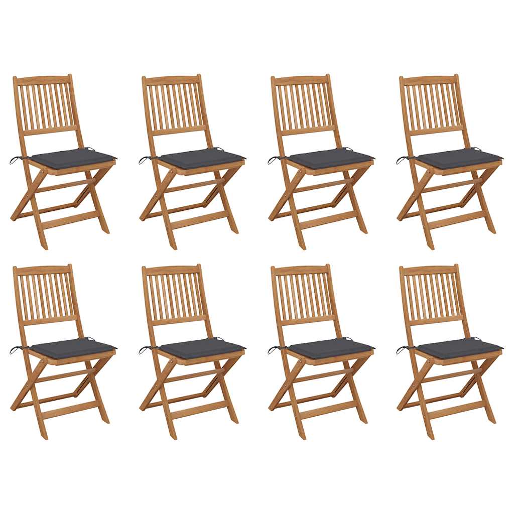 vidaXL Καρέκλες Εξ. Χώρου Πτυσσόμενες 8 τεμ. Ξύλο Ακακίας & Μαξιλάρια