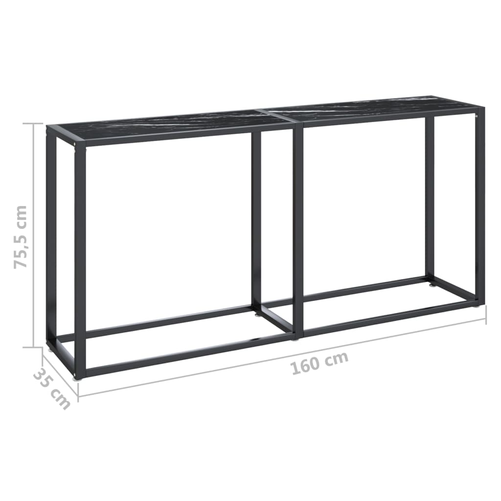 vidaXL Τραπέζι Κονσόλα Μαύρο Όψη Μαρμάρου 160x35x75,5 εκ. Ψημένο Γυαλί
