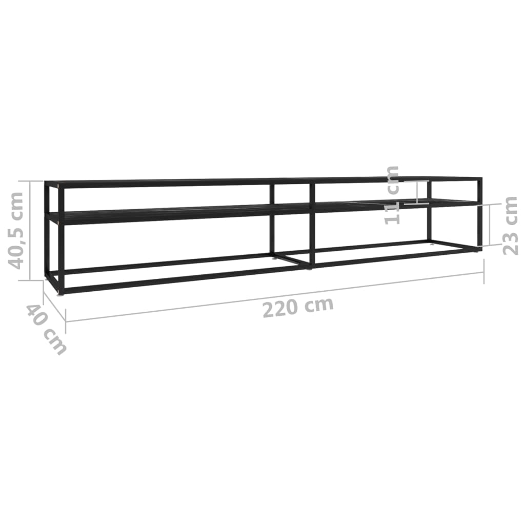 vidaXL Έπιπλο Τηλεόρασης Μαύρο Όψη Μαρμάρου 220x40x40,5εκ Ψημένο Γυαλί