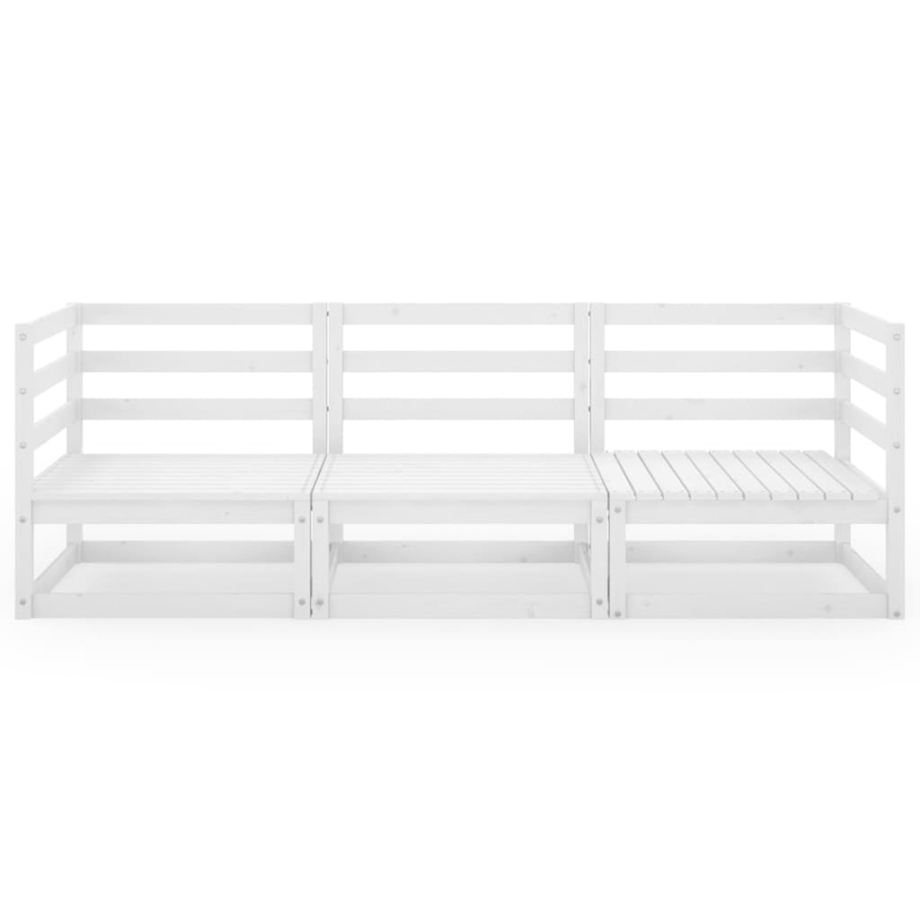 vidaXL Καναπές Κήπου Τριθέσιος Λευκός από Μασίφ Ξύλο Πεύκου