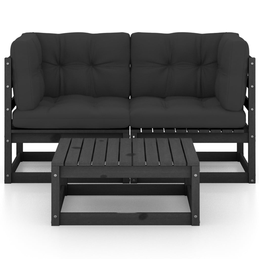 vidaXL Σαλόνι Κήπου Σετ 3 Τεμαχίων από Μασίφ Ξύλο Πεύκου με Μαξιλάρια