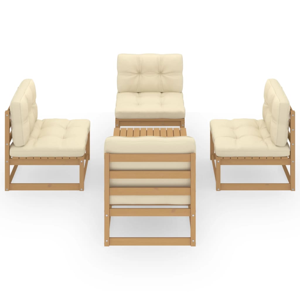 vidaXL Σαλόνι Κήπου Σετ 5 Τεμαχίων από Μασίφ Ξύλο Πεύκου με Μαξιλάρια