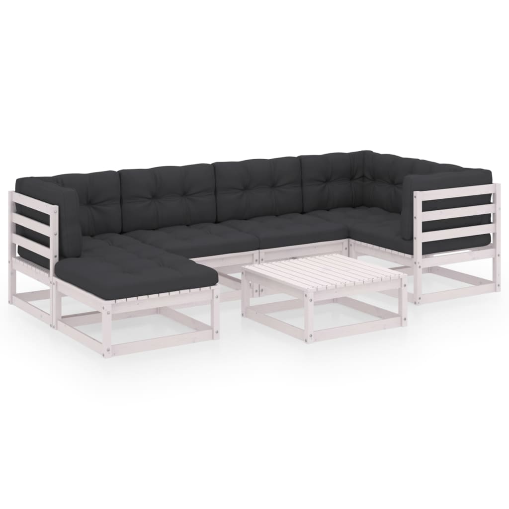 vidaXL Σαλόνι Κήπου Σετ 7 Τεμαχίων από Μασίφ Ξύλο Πεύκου με Μαξιλάρια