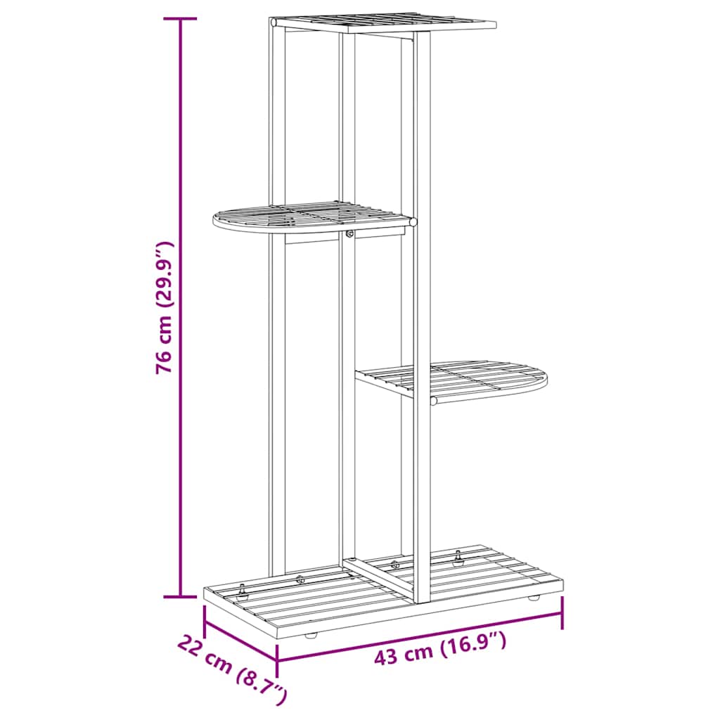 vidaXL Ανθοστήλη 4 Επιπέδων Μαύρη 43 x 22 x 76 εκ. Μεταλλική