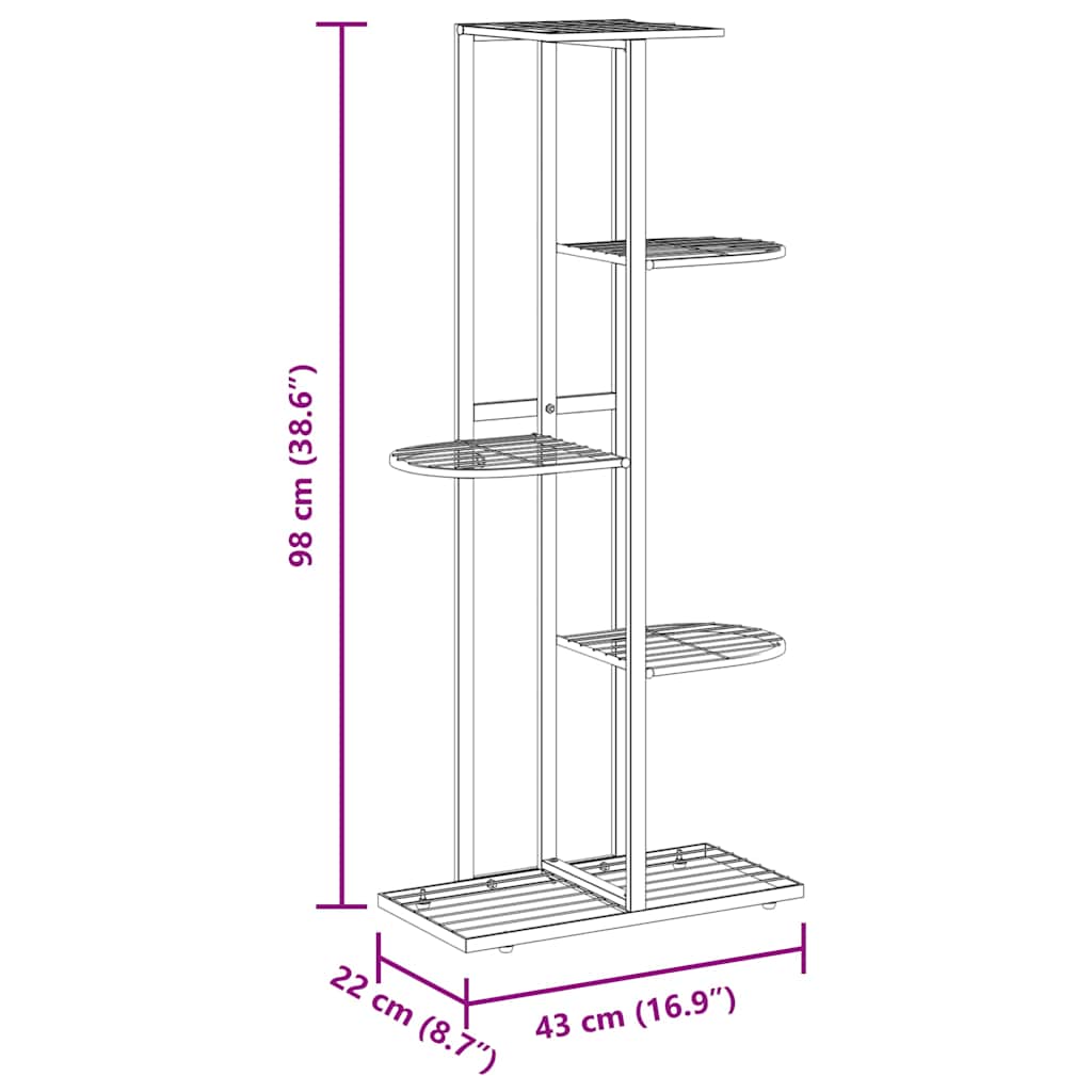 vidaXL Ανθοστήλη 5 Επιπέδων Μαύρη 43 x 22 x 98 εκ. Μεταλλική