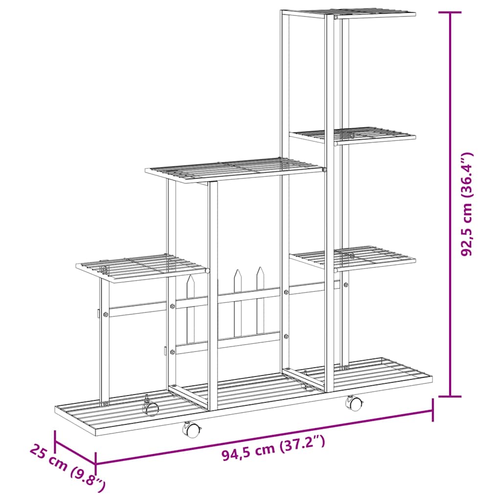 vidaXL Ανθοστήλη με Ρόδες Λευκή 94,5 x 25 x 92,5 εκ. Μεταλλική