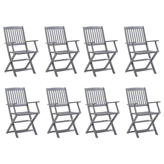 vidaXL Καρέκλες Εξ. Χώρου Πτυσσόμενες 8 τεμ. Ξύλο Ακακίας & Μαξιλάρια