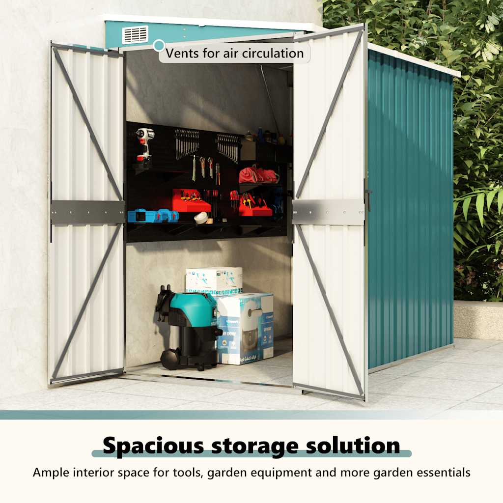 vidaXL Αποθήκη Κήπου Επιτοίχια Πράσινη 118x194x178 εκ από Γαλβ. Ατσάλι