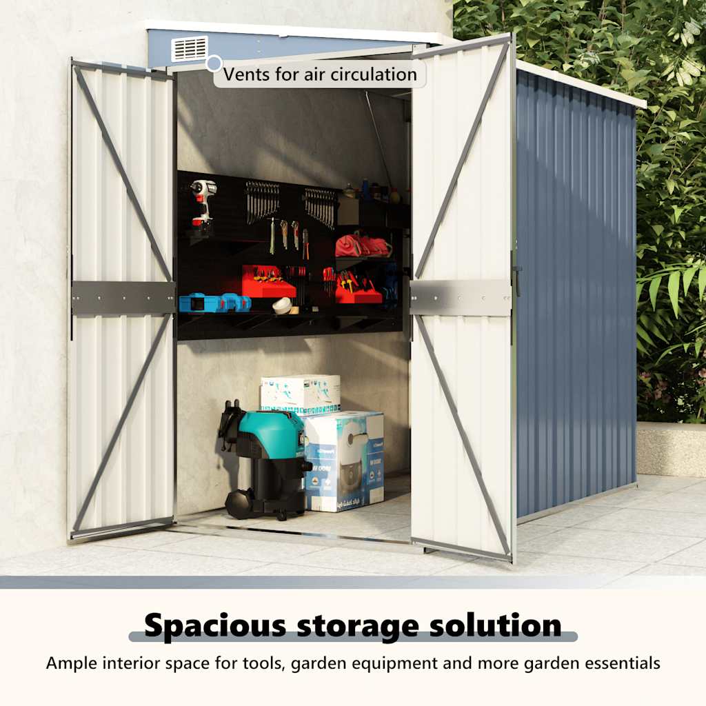 vidaXL Αποθήκη Κήπου Επιτοίχια Γκρι 118x194x178 εκ από Γαλβ. Ατσάλι