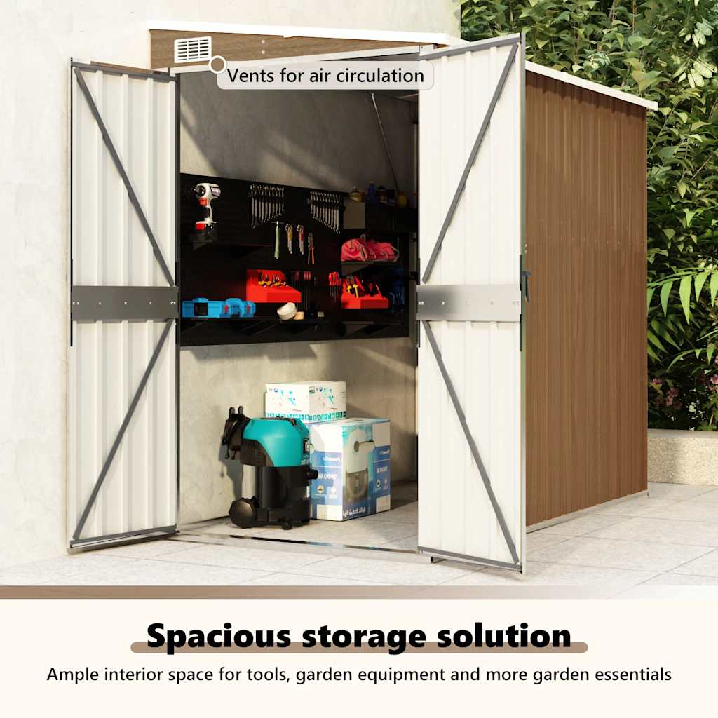 vidaXL Αποθήκη Κήπου Επιτοίχια Καφέ 118x194x178 εκ. από Γαλβ. Ατσάλι