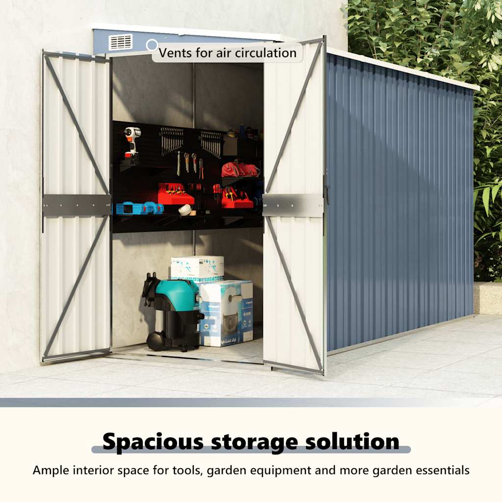 vidaXL Αποθήκη Κήπου Επιτοίχια Γκρι 118x288x178 εκ από Γαλβ. Ατσάλι