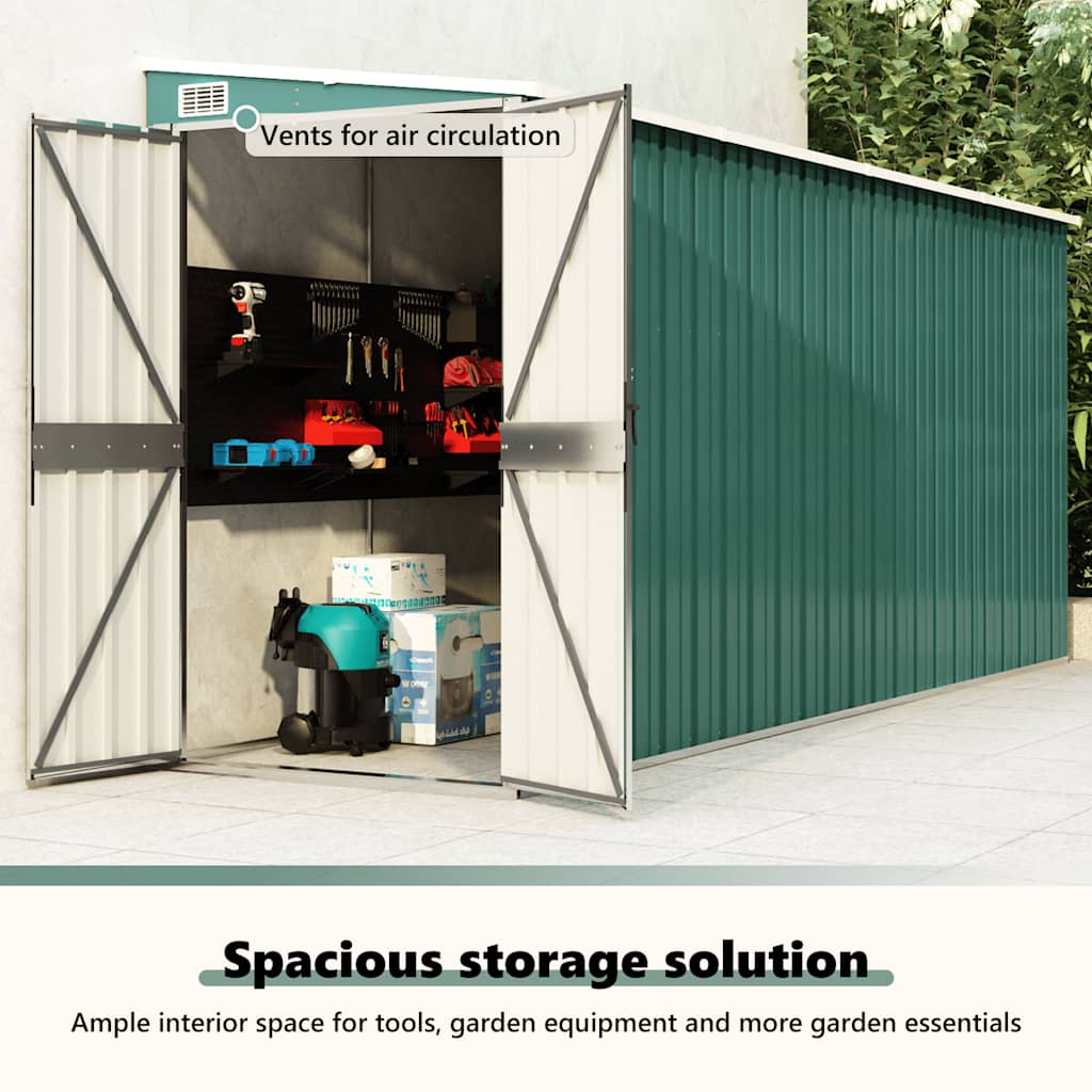 vidaXL Αποθήκη Κήπου Επιτοίχια Πράσινη 118x382x178 εκ από Γαλβ. Ατσάλι
