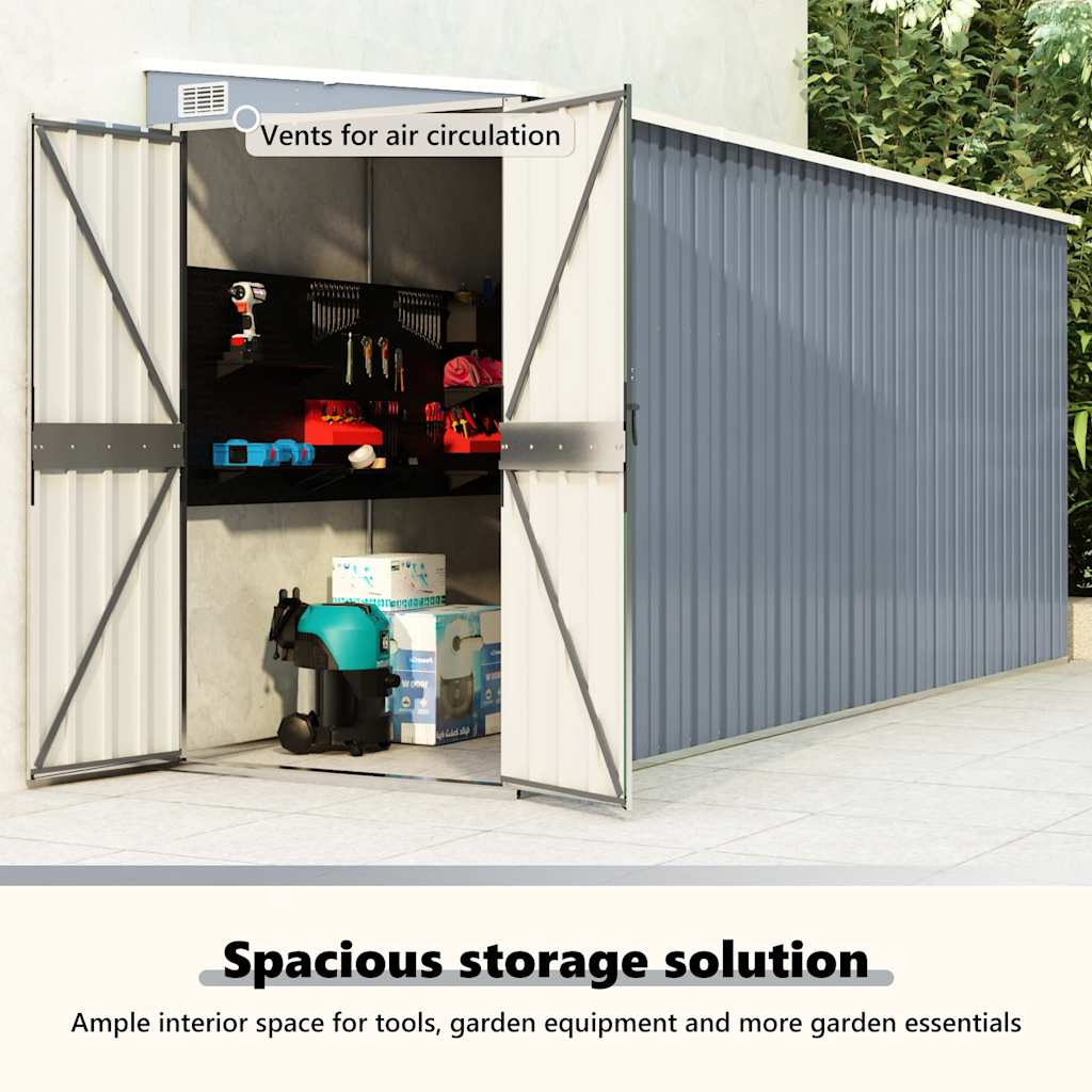 vidaXL Αποθήκη Κήπου Επιτοίχια Γκρι 118x382x178 εκ από Γαλβ. Ατσάλι