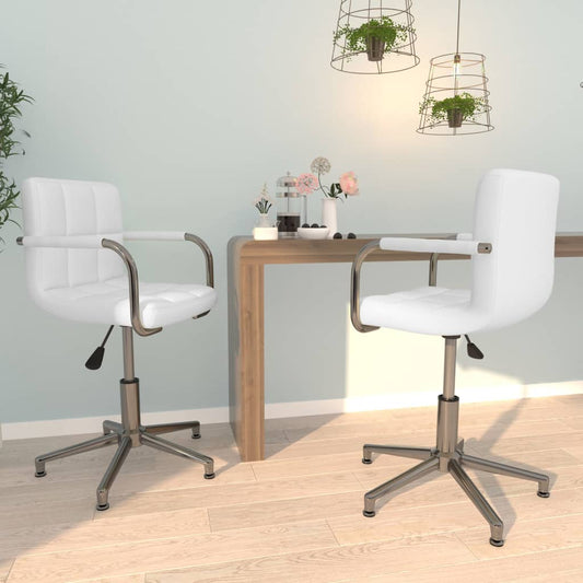 vidaXL Καρέκλες Τραπεζαρίας Περιστρεφόμενες 2 τεμ. Λευκές Δερματίνη