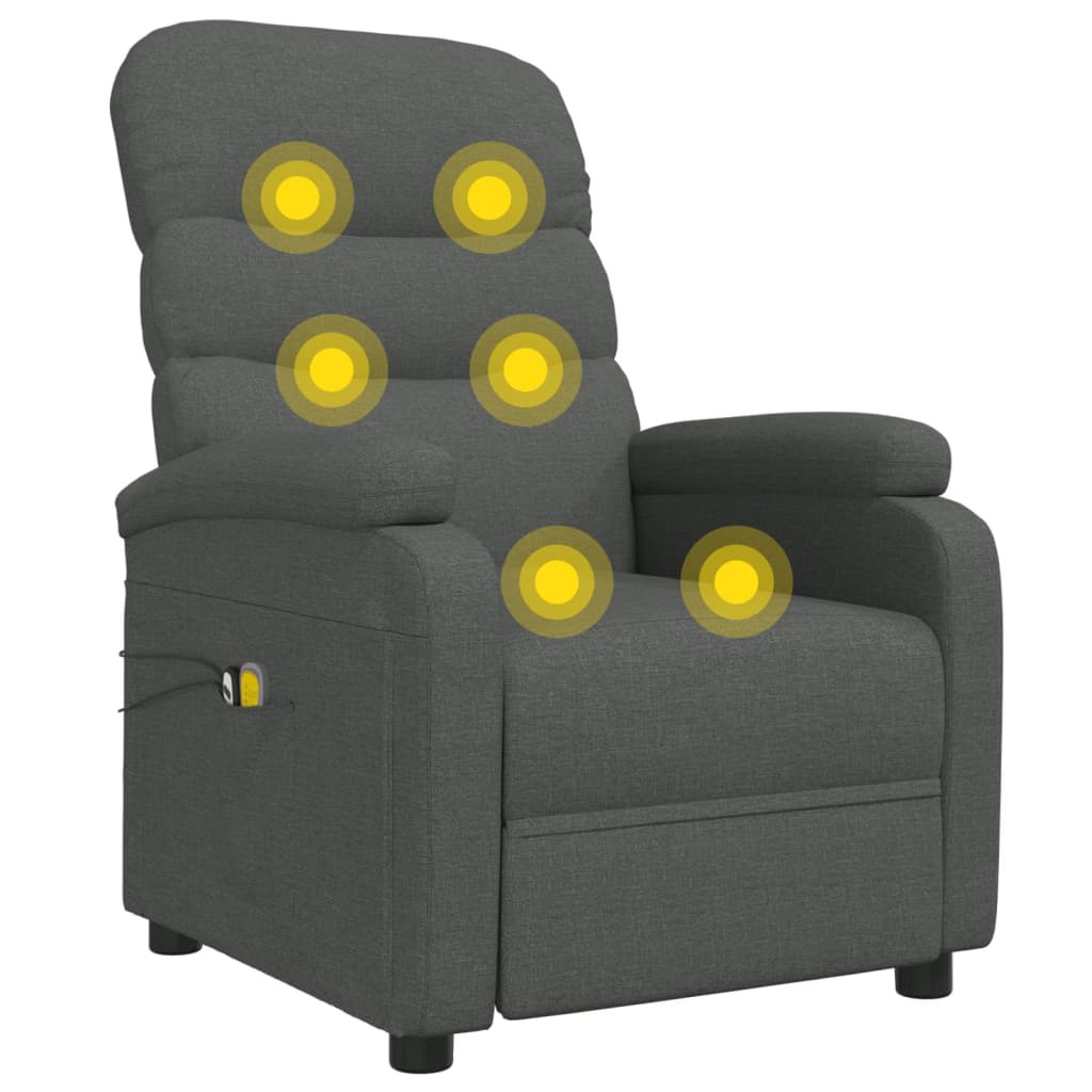 vidaXL Πολυθρόνα Μασάζ Ηλεκτρική Σκούρο Γκρι Υφασμάτινη