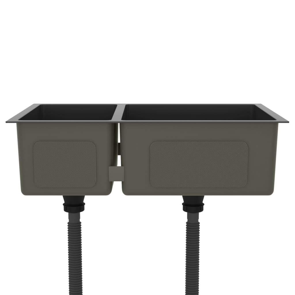 vidaXL Νεροχύτης Κουζίνας Μαύρος από Ανοξείδωτο Ατσάλι