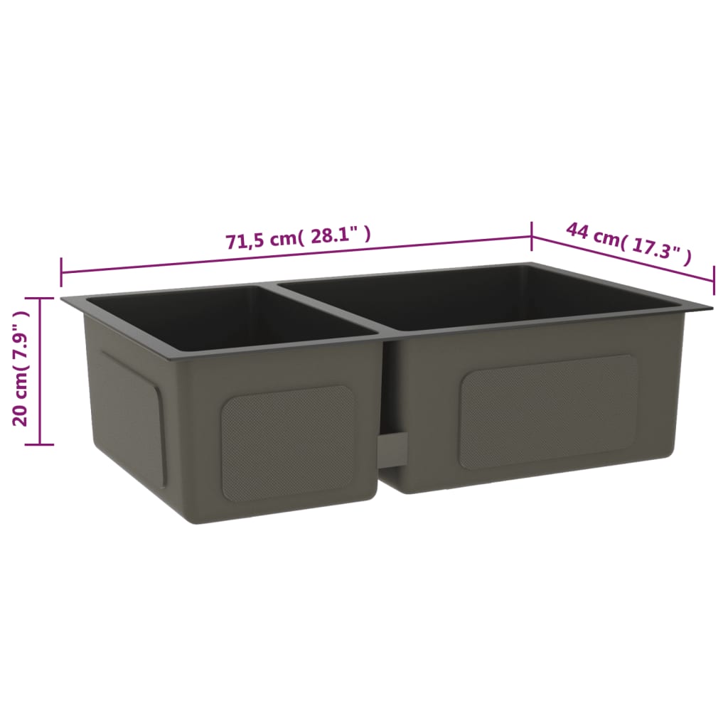 vidaXL Νεροχύτης Κουζίνας Μαύρος από Ανοξείδωτο Ατσάλι