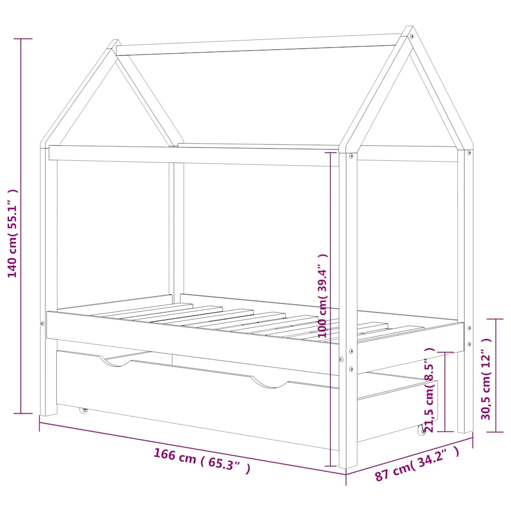 vidaXL Πλαίσιο Κρεβατιού Παιδικό με Συρτάρι 80x160εκ Μασίφ Ξύλο Πεύκου