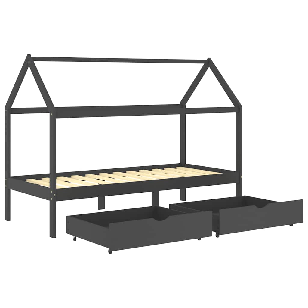 vidaXL Πλαίσιο Κρεβατιού Παιδ. Σκ. Γκρι 90x200εκ από Πεύκο & Συρτάρια