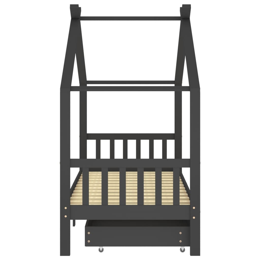 vidaXL Πλαίσιο Κρεβατιού Παιδ. Σκ. Γκρι 90x200εκ από Πεύκο & Συρτάρια