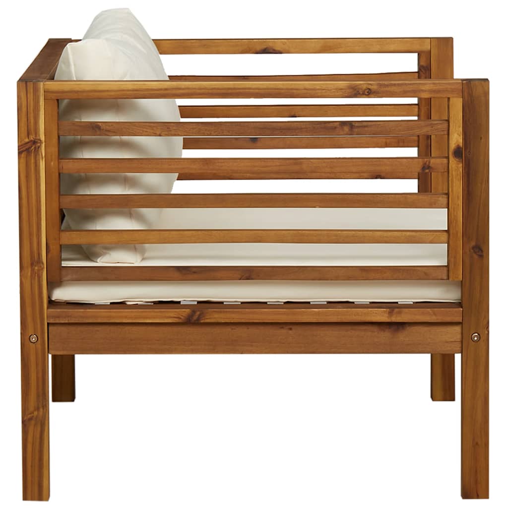 vidaXL Καρέκλα Κήπου από Μασίφ Ξύλο Ακακίας με Λευκά Κρεμ Μαξιλάρια