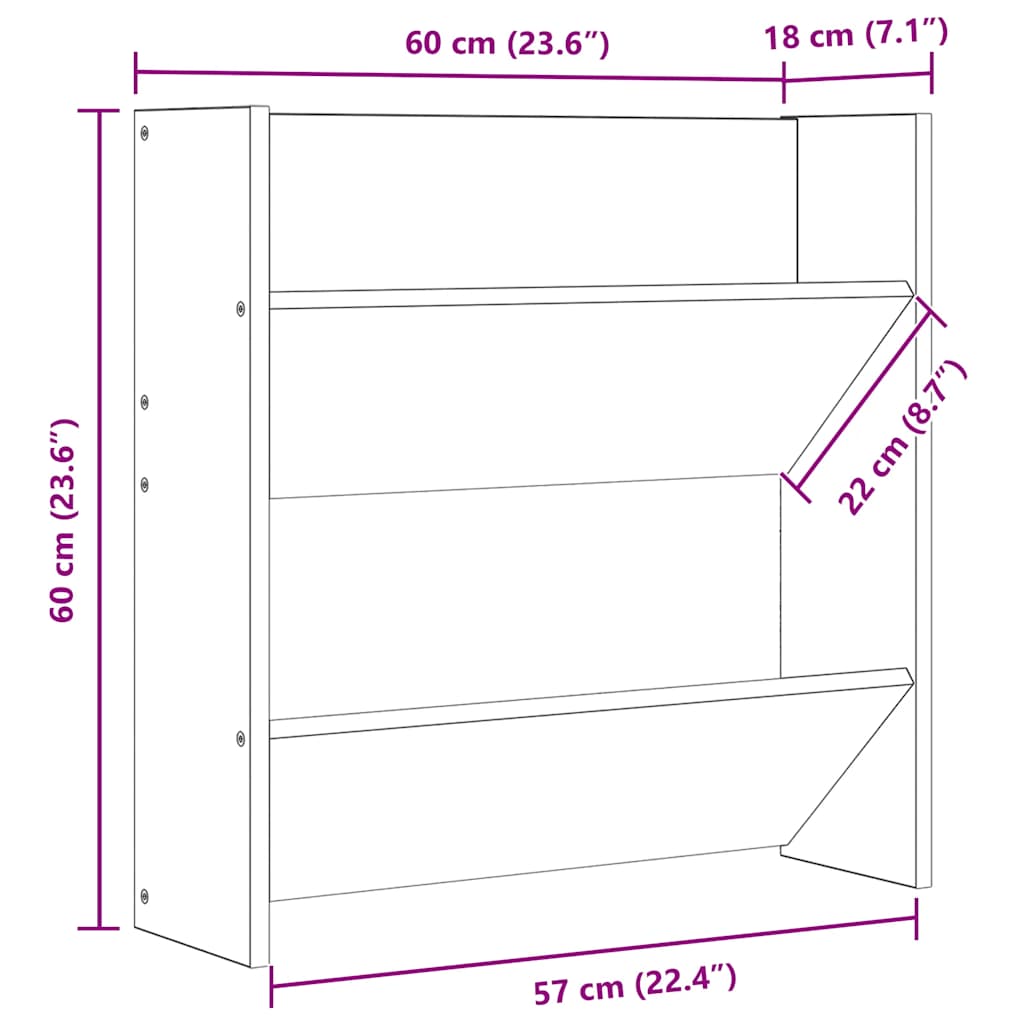 vidaXL Παπουτσοθήκες Τοίχου 4 τεμ. Μαύρο 60x18x60 εκ. από Επεξ. Ξύλο