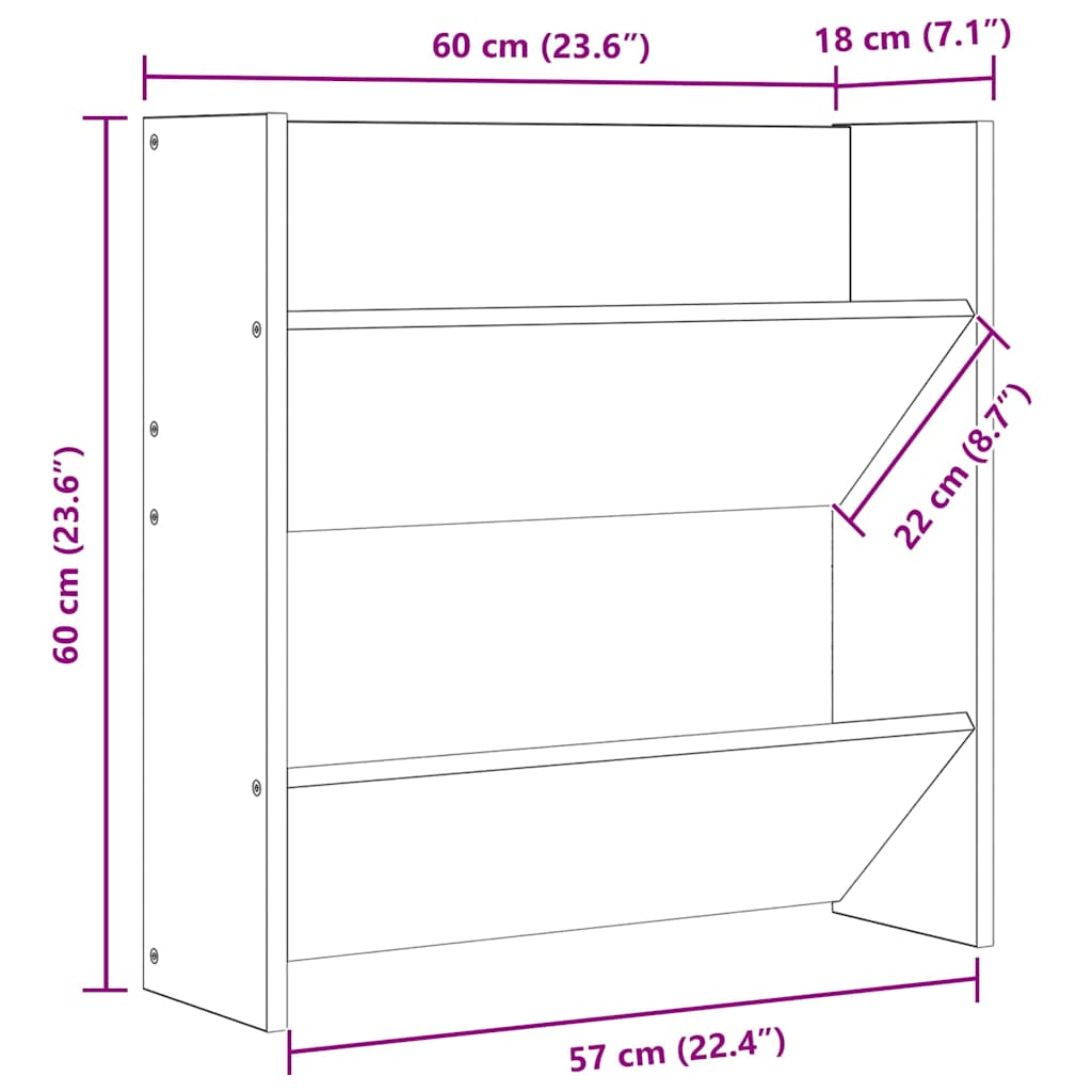 vidaXL Παπουτσοθήκες Τοίχου 2 τεμ. Γκρι Σκυρ. 60x18x60 εκ. Μοριοσανίδα