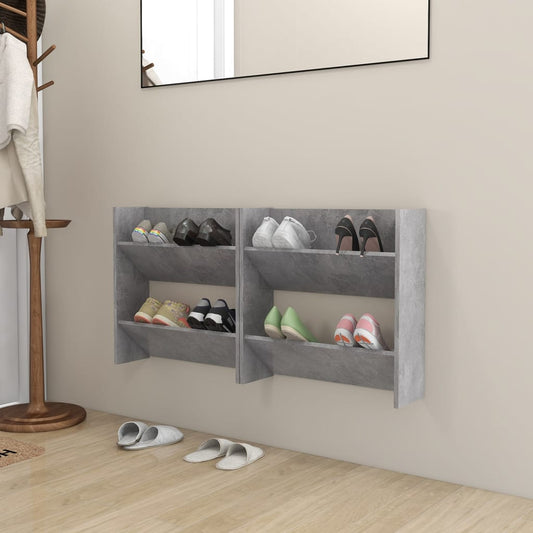 vidaXL Παπουτσοθήκες Τοίχου 2 τεμ. Γκρι Σκυρ. 60x18x60 εκ. Μοριοσανίδα
