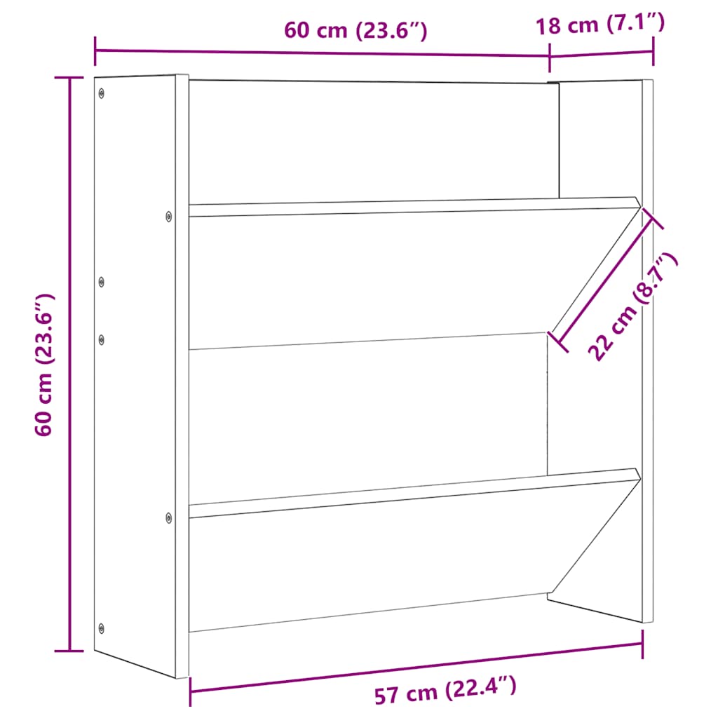 vidaXL Παπουτσοθήκες Τοίχου 2 τεμ. Γυαλ. Μαύρο 60x18x60εκ. Επεξ. Ξύλο