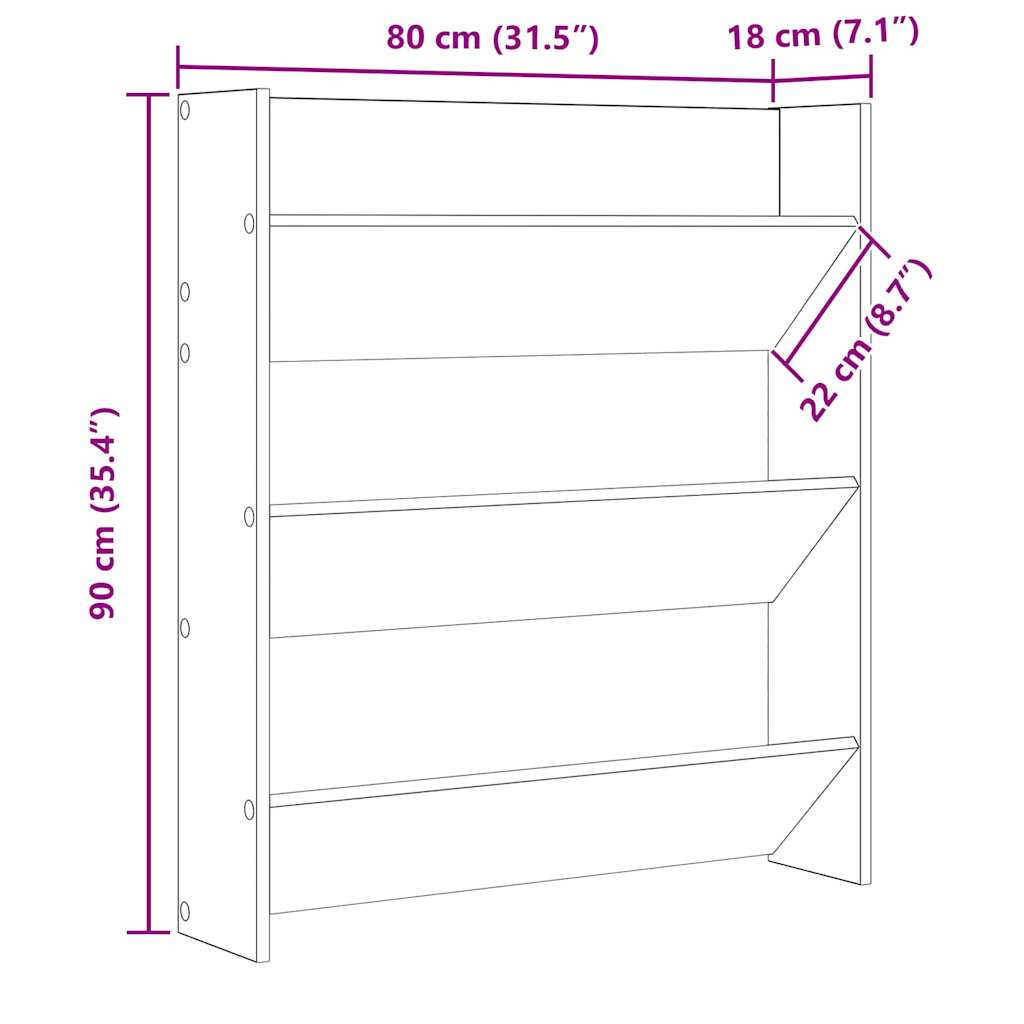 vidaXL Παπουτσοθήκη Τοίχου Μαύρη 80 x 18 x 90 εκ. από Επεξ. Ξύλο