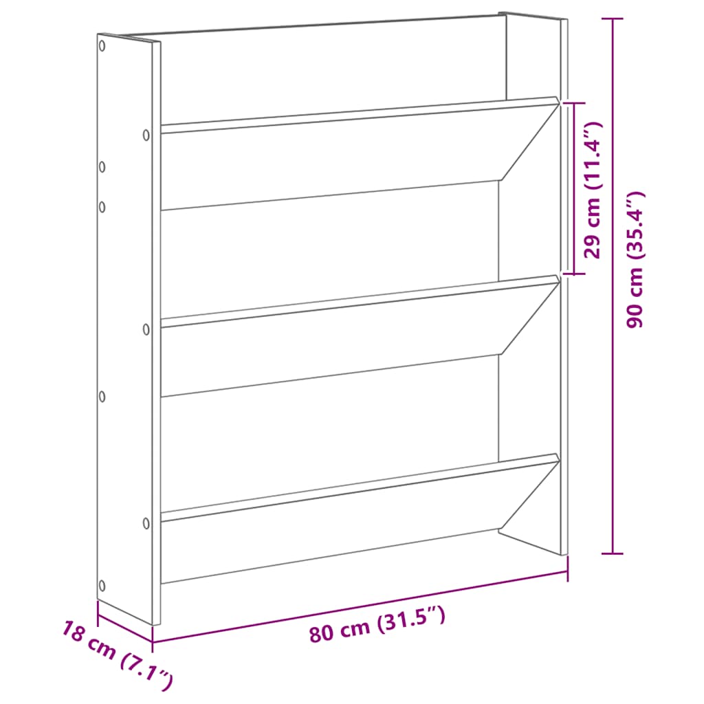 vidaXL Παπουτσοθήκη Τοίχου Sonoma Δρυς 80 x 18 x 90 εκ. Επεξ. Ξύλο