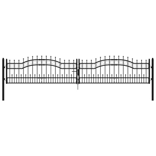 vidaXL Πόρτα Περίφραξης με Κορυφή Δόρυ Μαύρη 406x75 εκ. από Ατσάλι με Ηλεκτροστατική Βαφή