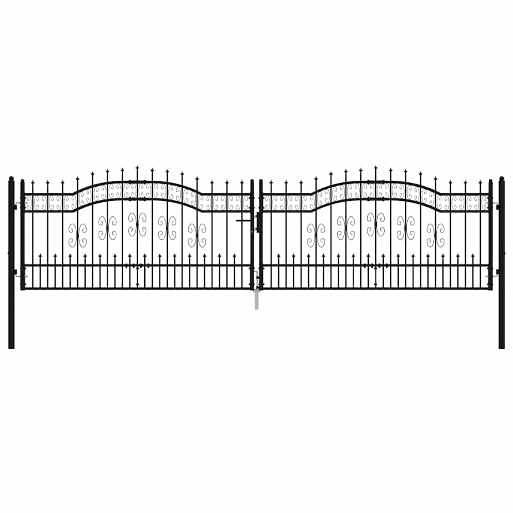 vidaXL Πόρτα Περίφραξης με Κορυφή Δόρυ Μαύρη 406x100 εκ. από Ατσάλι με Ηλεκτροστατική Βαφή