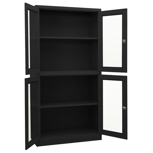 vidaXL Ντουλάπα Γραφείου Ανθρακί 90x40x180 εκ. από Ατσάλι/Ψημένο Γυαλί