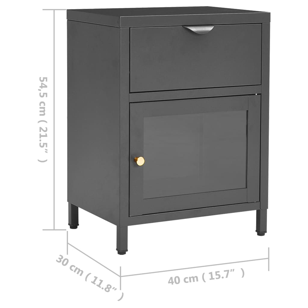 vidaXL Κομοδίνο Ανθρακί 40 x 30 x 54,5 εκ. από Ατσάλι και Γυαλί