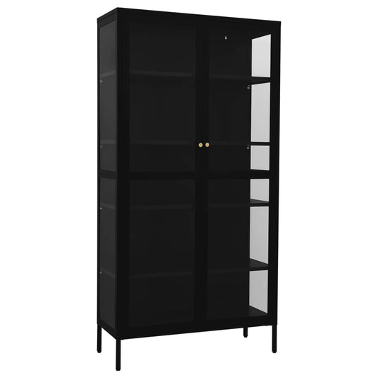 vidaXL Ντουλάπα Βιτρίνας Μαύρη 90 x 40 x 180 εκ. Ατσάλι / Ψημένο Γυαλί