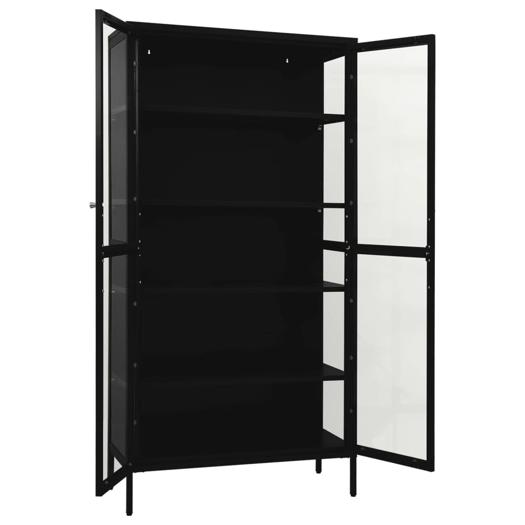 vidaXL Ντουλάπα Βιτρίνας Μαύρη 90 x 40 x 180 εκ. Ατσάλι / Ψημένο Γυαλί