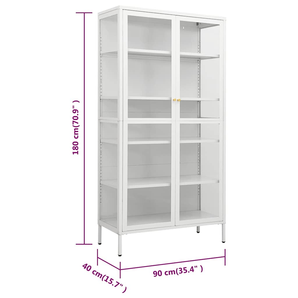 vidaXL Ντουλάπα Βιτρίνας Λευκή 90 x 40 x 180 εκ. Ατσάλι / Ψημένο Γυαλί