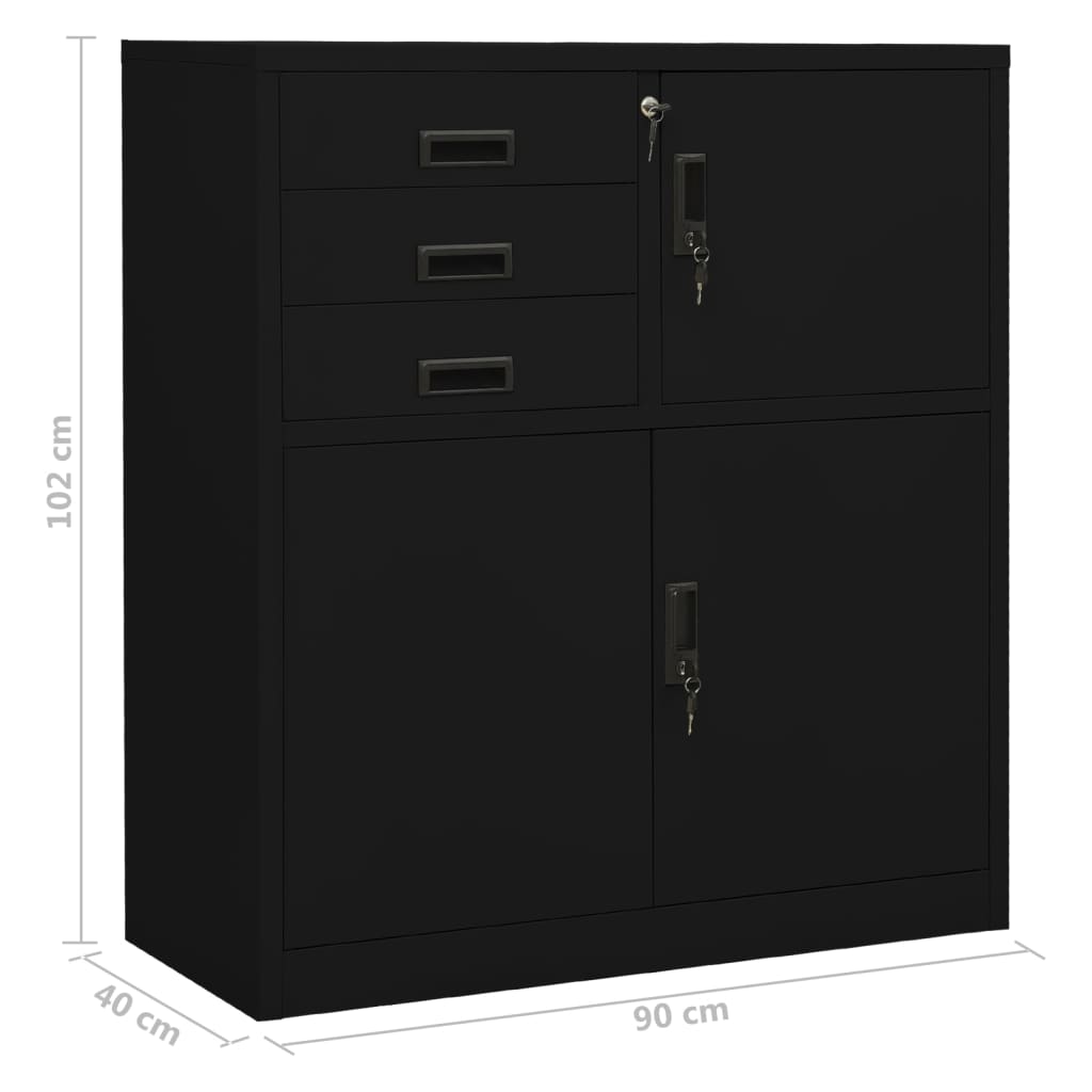 vidaXL Ντουλάπα Γραφείου Μαύρη 90 x 40 x 102 εκ. Ατσάλινη
