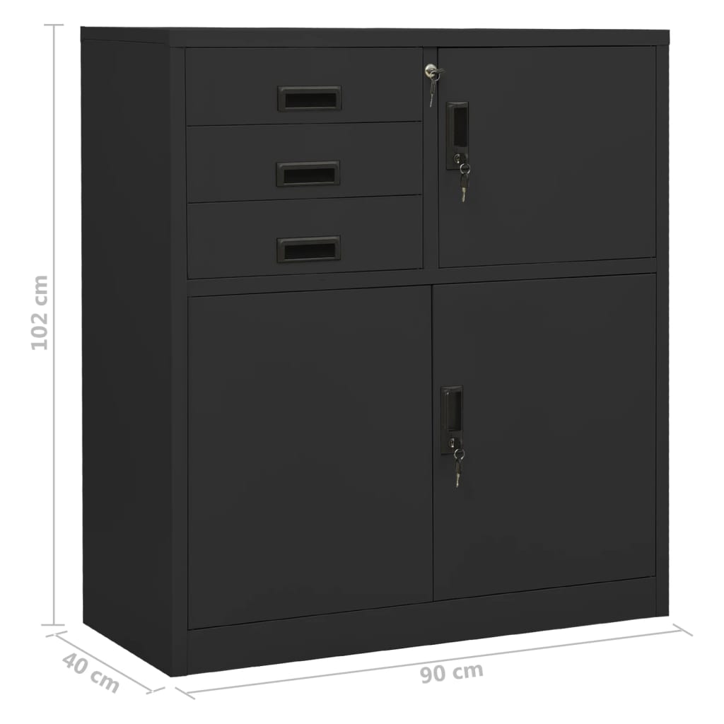 vidaXL Ντουλάπα Γραφείου Ανθρακί 90 x 40 x 102 εκ. Ατσάλινη