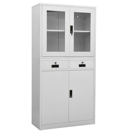 vidaXL Ντουλάπα Γραφείου Ανοιχτό Γκρι 90x40x180 εκ Ατσάλι/Ψημένο Γυαλί