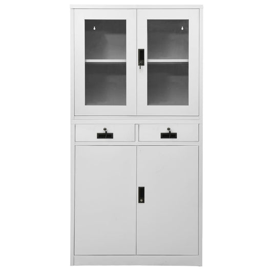 vidaXL Ντουλάπα Γραφείου Ανοιχτό Γκρι 90x40x180 εκ Ατσάλι/Ψημένο Γυαλί