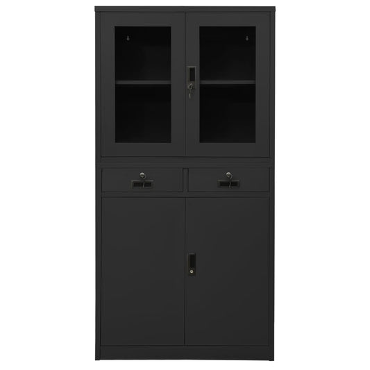 vidaXL Ντουλάπα Γραφείου Ανθρακί 90 x 40 x 180 εκ Ατσάλι/Ψημένο Γυαλί