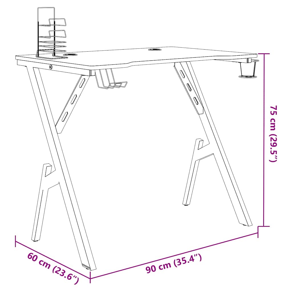 vidaXL Γραφείο Gaming Μαύρο 90 x 60 x 75 εκ. με Πόδια σε Σχήμα Υ