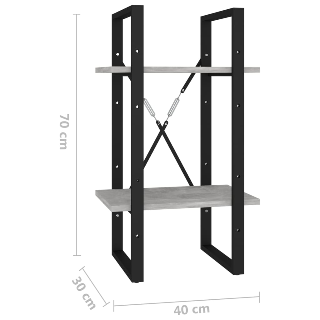 vidaXL Βιβλιοθήκη με 2 Ράφια Γκρι Σκυρ. 40 x 30 x 70 εκ. Επεξ. Ξύλο