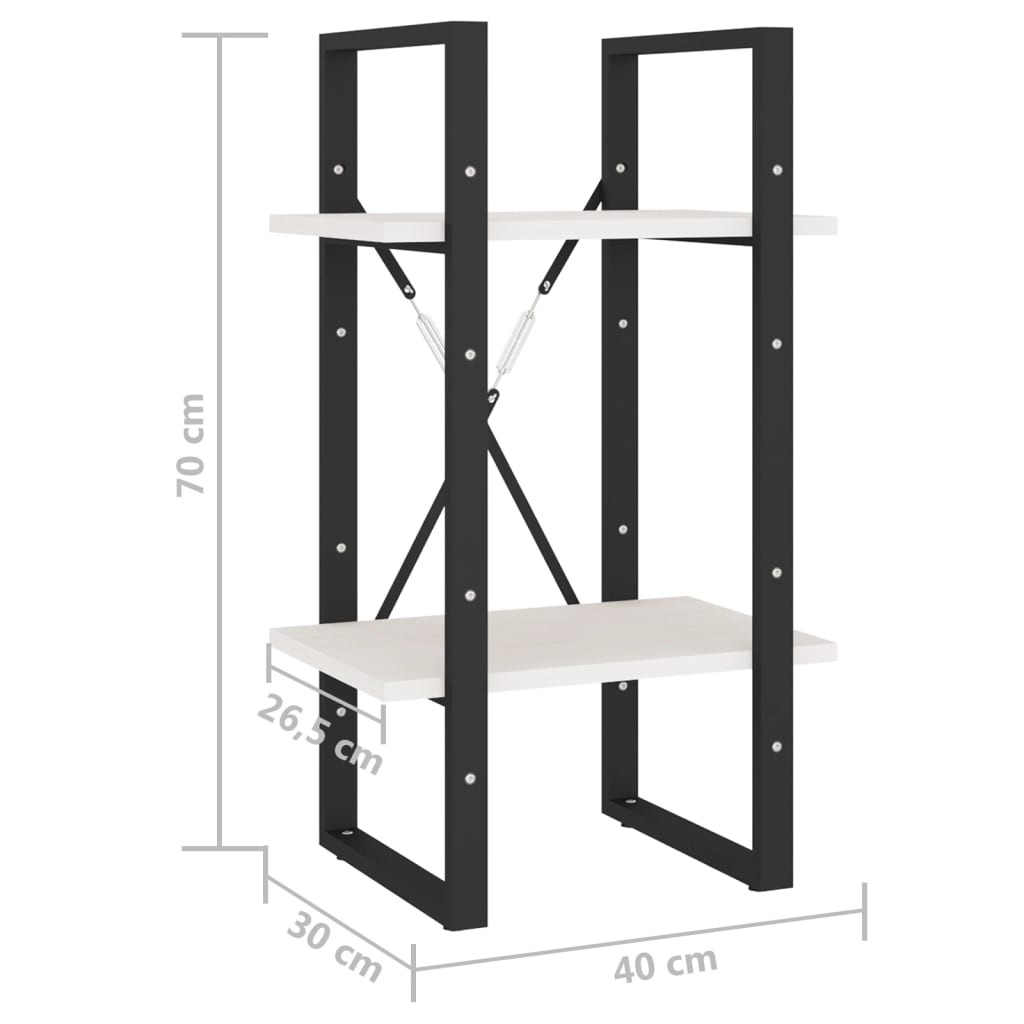 vidaXL Βιβλιοθήκη με 2 Ράφια Λευκή 40x30x70 εκ. από Μασίφ Ξύλο Πεύκου